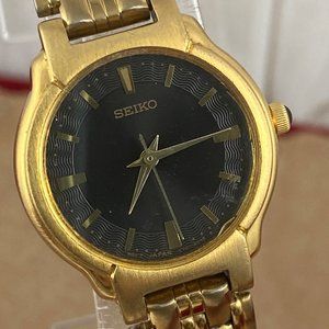 Vintage Seiko Watch Heavy 18K Gold Plated Link Bracelet and Stainless Steel Back